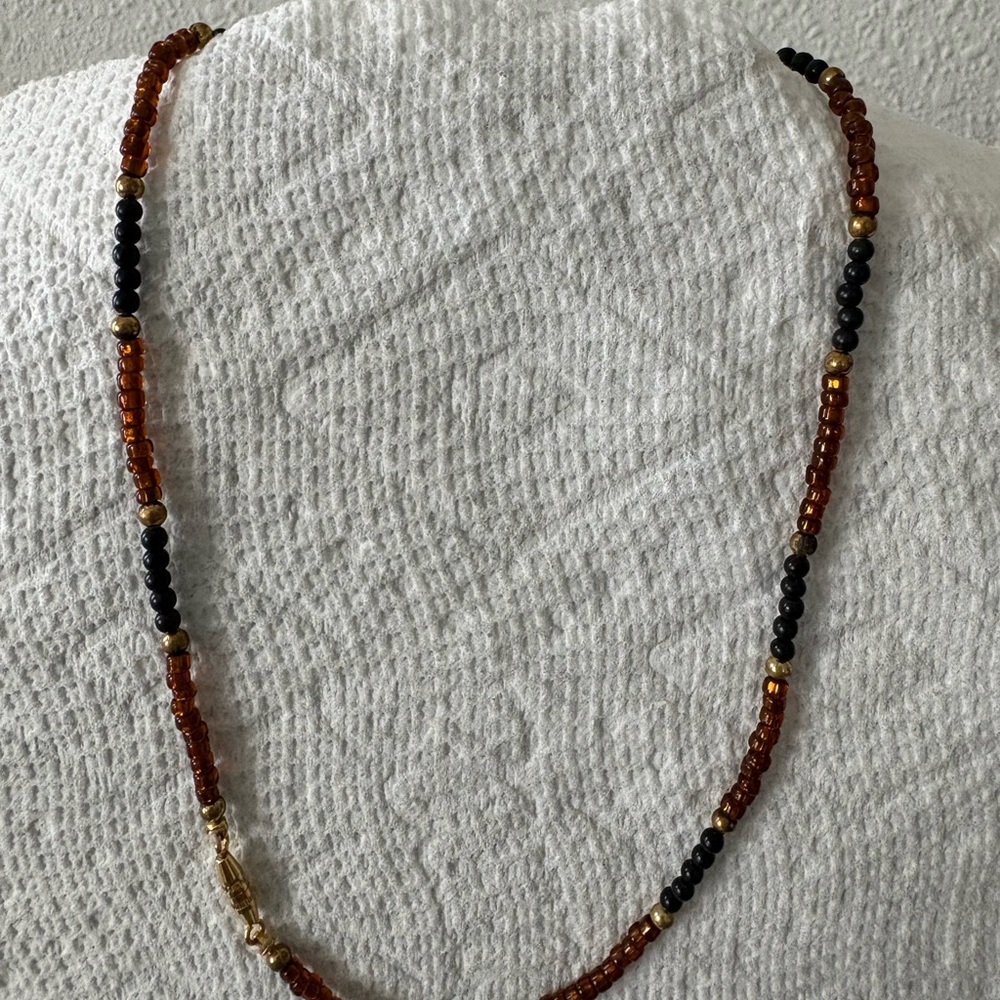 Elegant Amber and Black Beaded Necklace